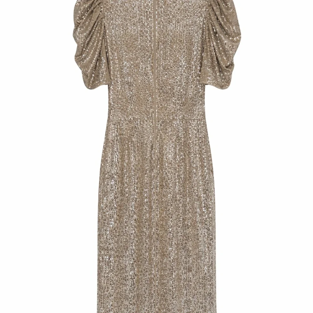 H&M Gold Sequin Midi Dress XS Stretch Puff Sleeve Party Cocktail Glam - Picture 4 of 12